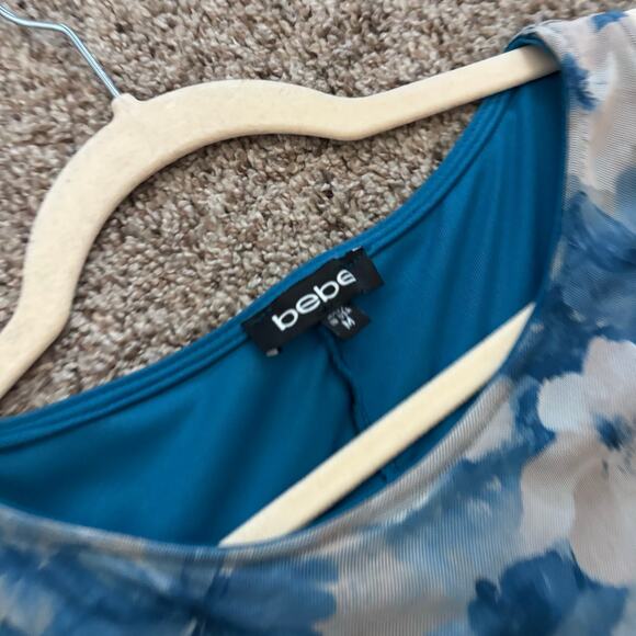 VTG Bebe Blue Floral Mesh Maxi Dress Slim Fit 90s Grunge Fairycore Bodycon Sz M - Picture 11 of 11